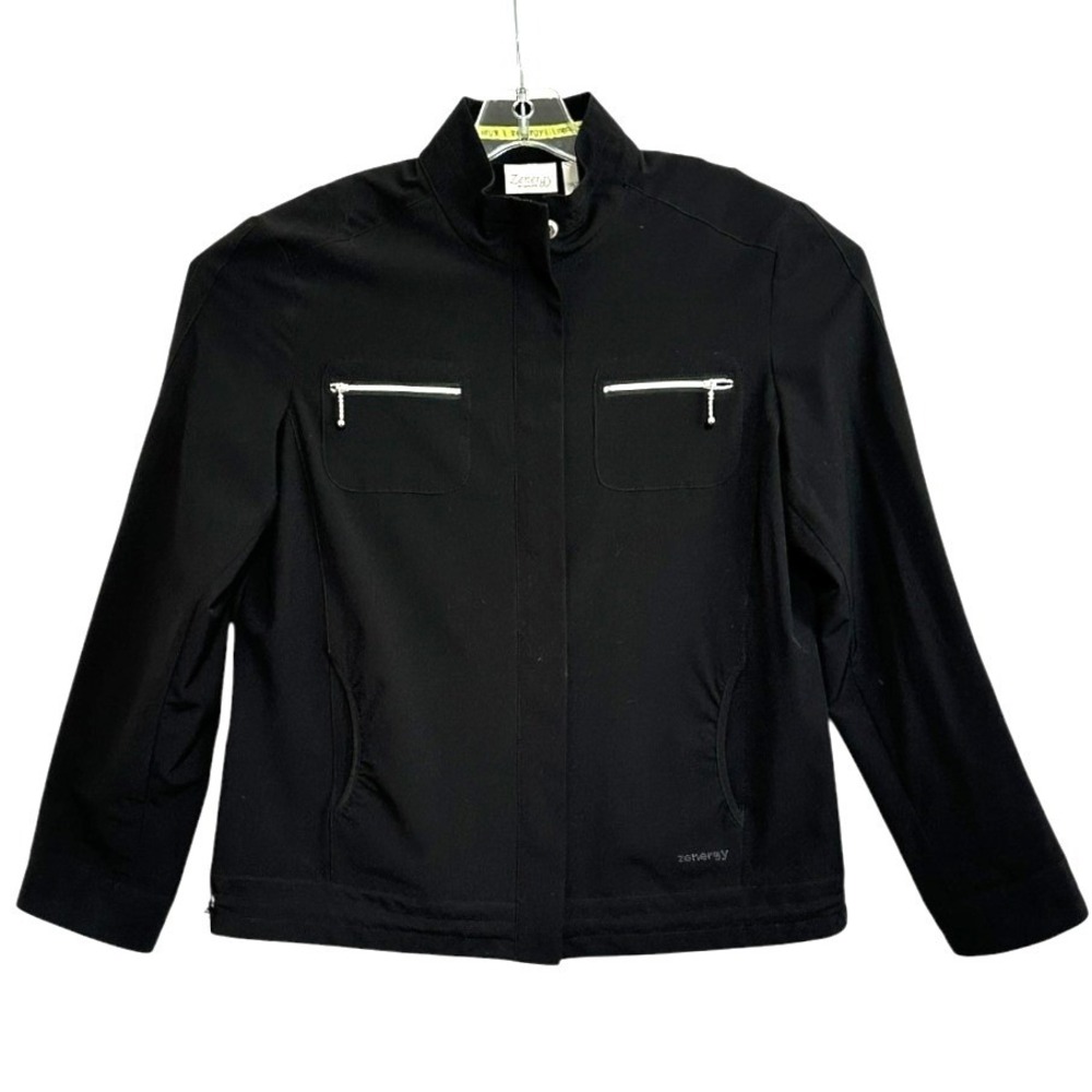 Zenergy by Chicos Jacket Women Black Full Zip Mock Neck Athleisure Chic Sporty 1